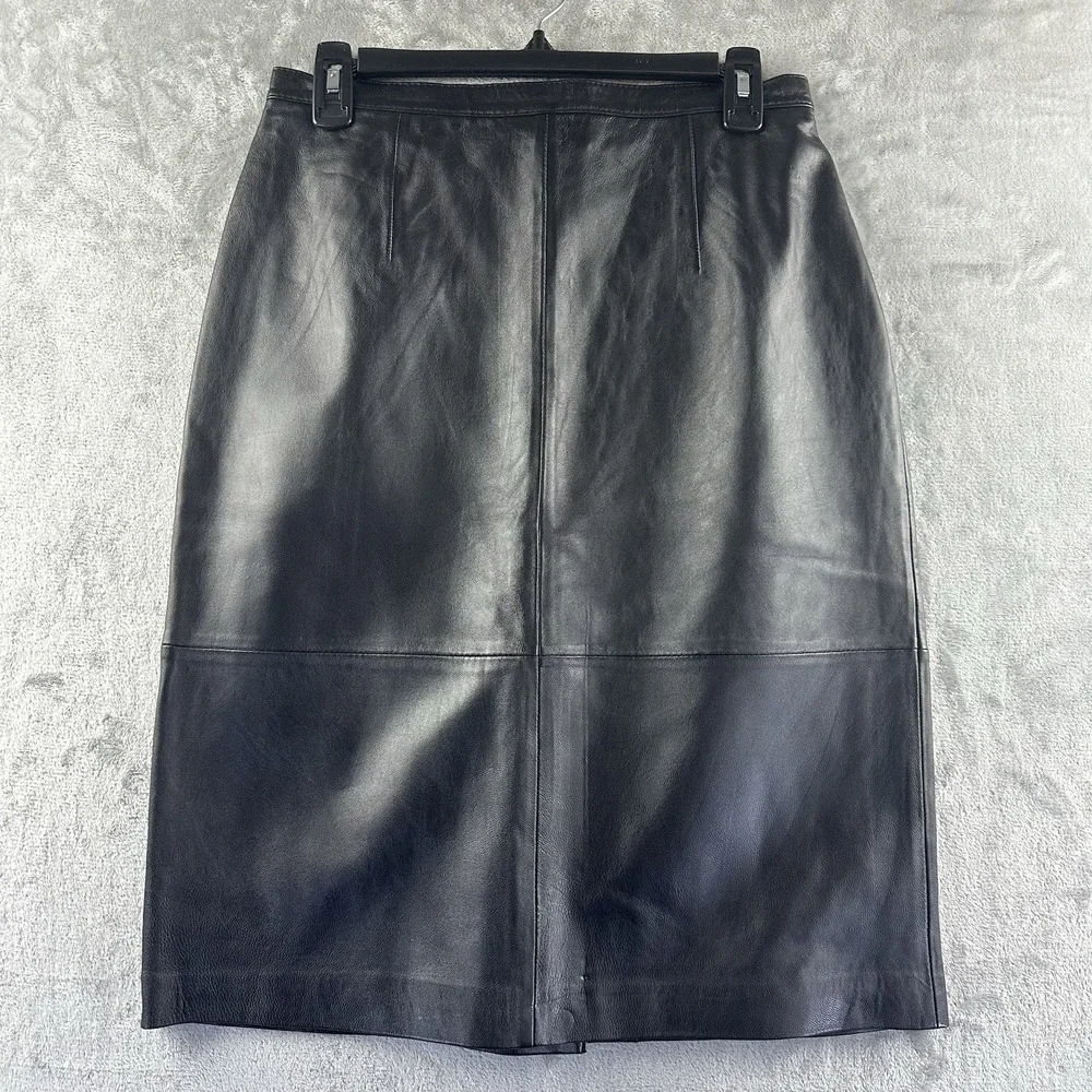 Jaclyn Smith Leather Pencil Skirt Women's 8 Black Lined